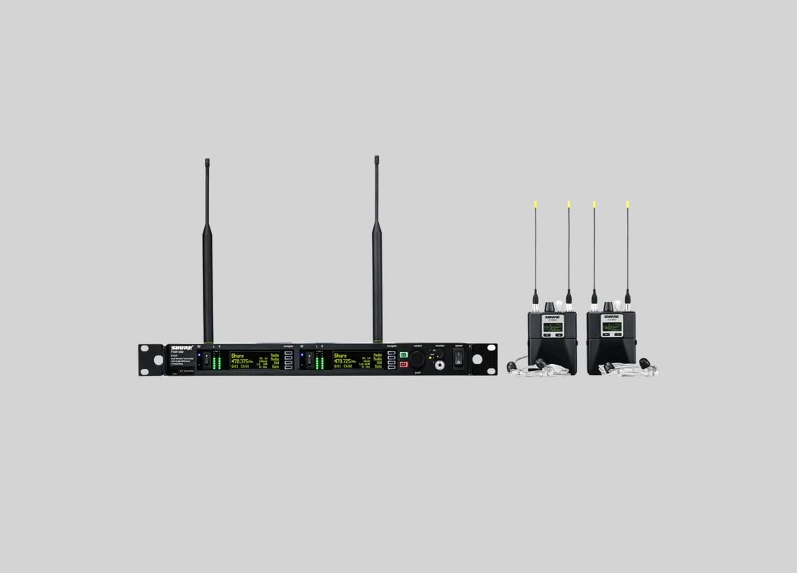 Shure PSM 1000 transmitter and wireless in-ear monitor bodypack receivers